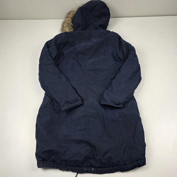 VTG Y2K Abercrombie & Fitch Parka Coat Women's Small Navy Faux Fur Sherpa Lined - Picture 8 of 11